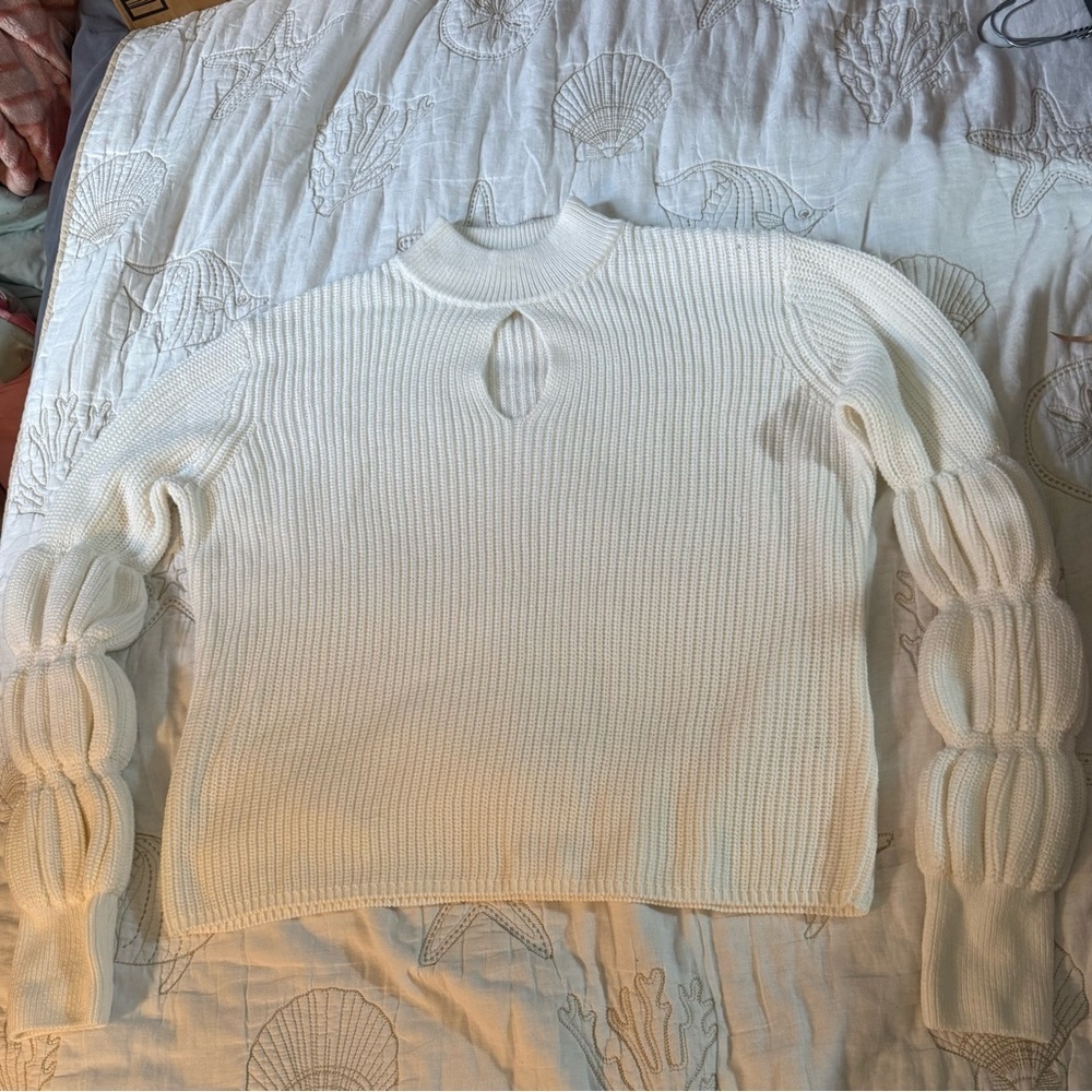 VENUS Cream Cowl Neck Sweater with Textured Sleeves - Picture 13 of 14